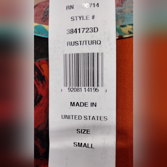 NWT Coco Bianco Floral Bell Sleeve Top Womens S Red Blue Boho Retro Artsy Beach - Picture 8 of 10